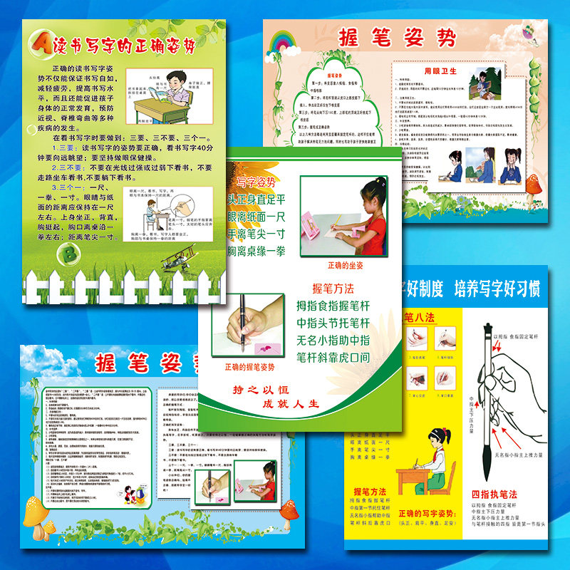 读书写字的正确姿势挂图看书三要三不要握笔姿势宣传画墙贴纸scm