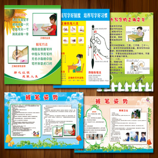 SCH 握笔姿势坐姿海报墙贴画 握笔姿势方法挂图写字正确
