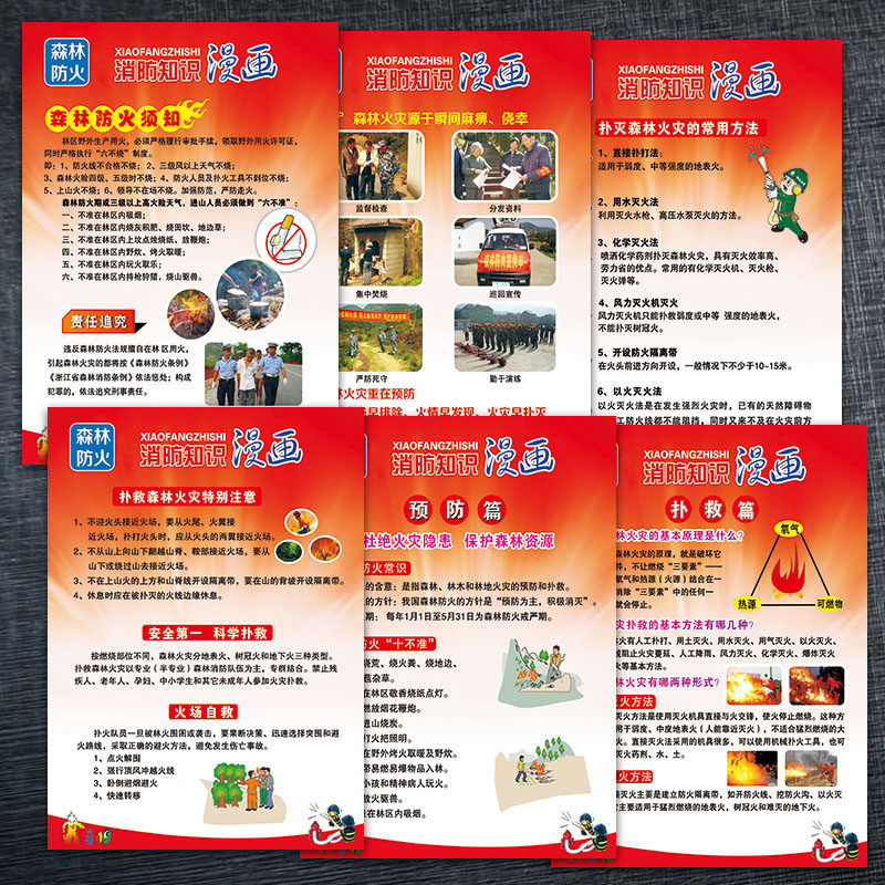 消防海报挂图宣传画森林防火知识漫画扑灭火灾宣传栏墙贴画vht21