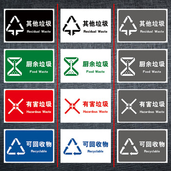 新版生活垃圾分类标志标识牌可回收物有害其它厨余标示贴纸TMP58