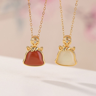 S925纯银镀金和田玉南红玛瑙生肖马吊坠本命年新年马年挂坠