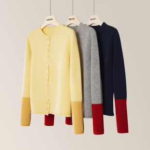 女拼袖 双股100%纯山羊绒开衫 针织宽松毛衣外套 轻奢设计款 Z.M.R