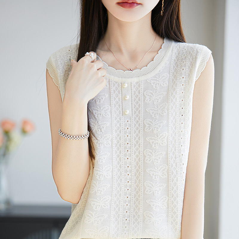 夏季薄款套头精纺羊毛针织背心