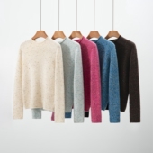 100%纯山羊绒衫 Z.M.R 彩点子花纱 女针织圆领加厚软糯毛衣上衣