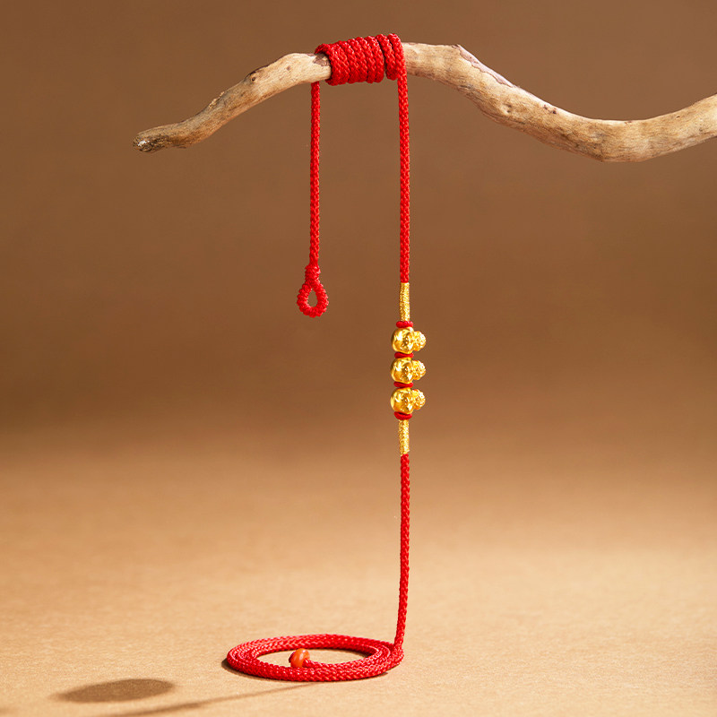 999足金本命年红绳腰链生肖蛇黄金红腰带3D硬金守护属相腰绳男女