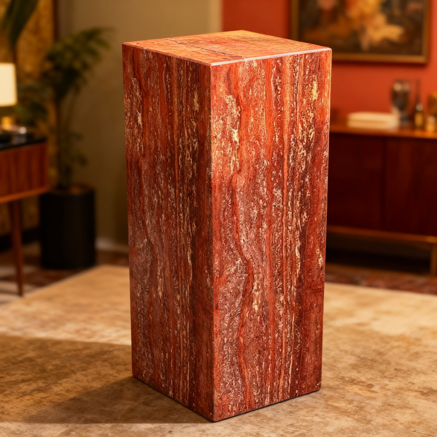 天然红洞石立柱摆件底座酒店别墅客厅石材花架雕塑台石墩子底座