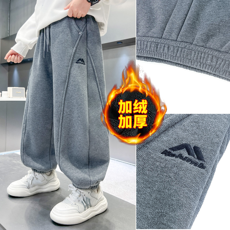 男童冬季加绒加厚保暖运动卫裤