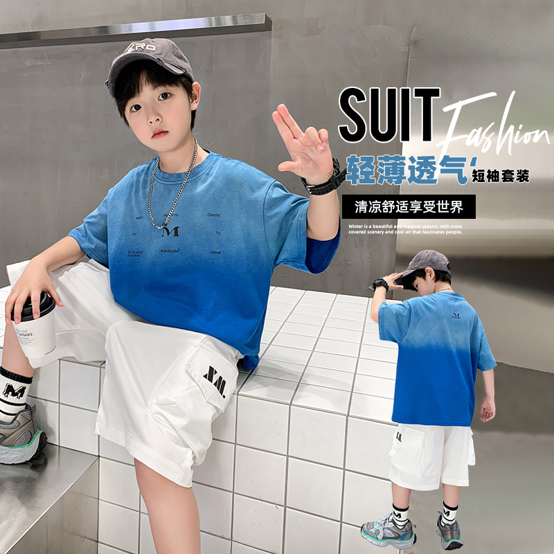 儿童夏季男童短袖套装新款纯棉潮中大童上衣男孩童装t恤2025夏装