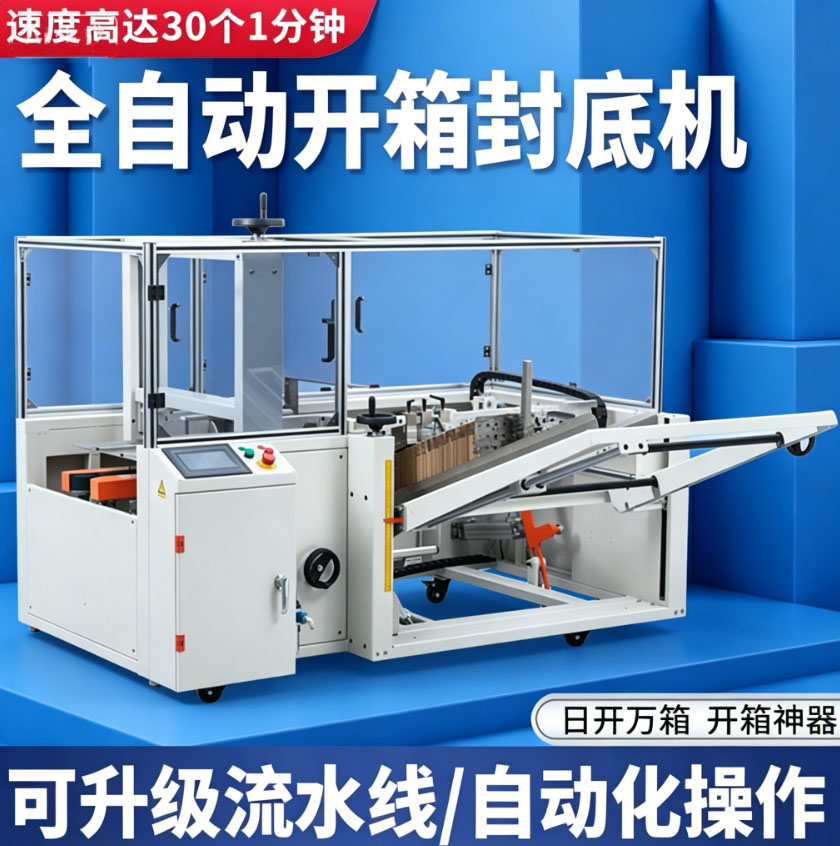 自动开箱机快递邮政纸箱免调试智能适应折盒扣底折盖打包机搭配打包机封箱机自动化流水线后道包装定制