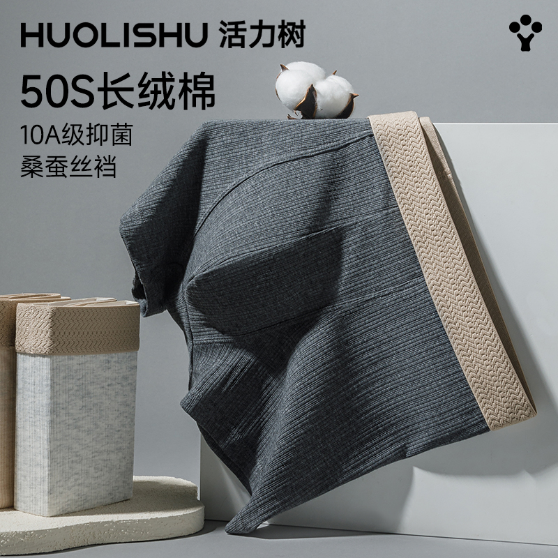 活力树男士纯棉螺纹低奢平角内裤