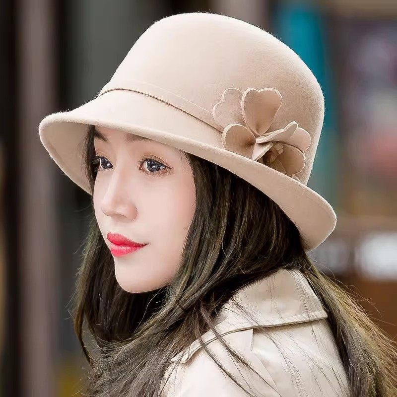 羊毛盆帽女秋冬新款卷边帽檐立体花朵装饰复古优雅时尚百搭礼帽,服饰配件/皮带/帽子/围巾,帽子,淘宝优惠券,粉丝福利购,淘宝优惠卷