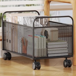 收纳盒金属桌边书架置物架家用落地可移动带轮推车杂物柜简易书柜