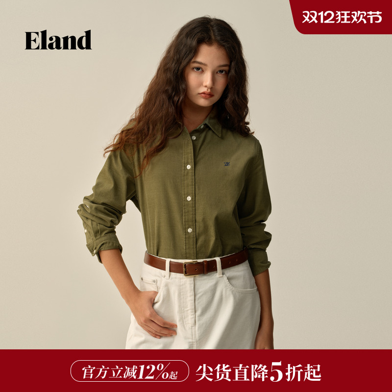 ELAND衬衫男女款翻领纯色上衣