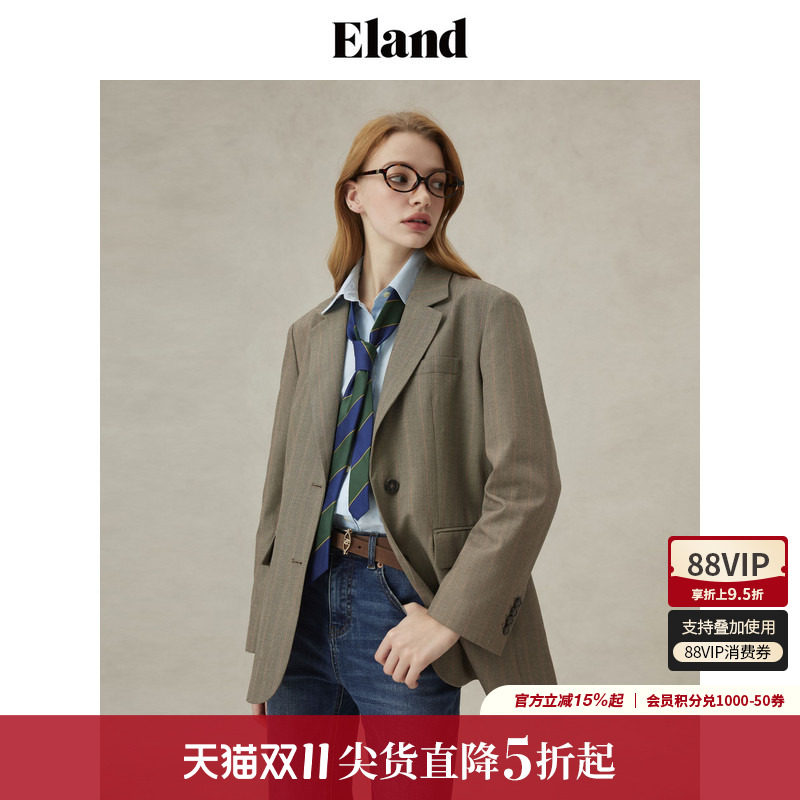 Eland衣恋西装女领口粘衬单排扣直筒显瘦通勤西服外套春季