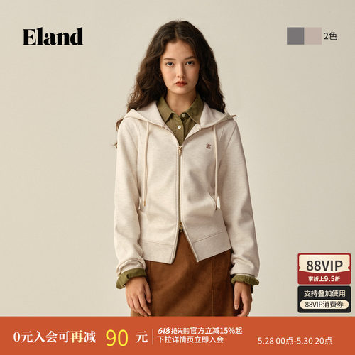 ELAND卫衣双拉链纯色长袖