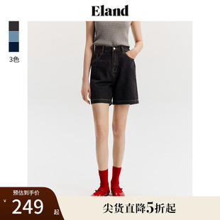 Eland衣戀牛仔短褲 女復古風顯瘦休閑褲 夏 零碳天絲