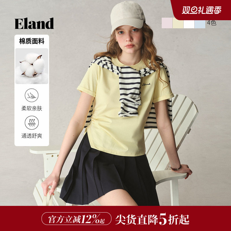 ELAND不对称抽绳设计短袖圆领