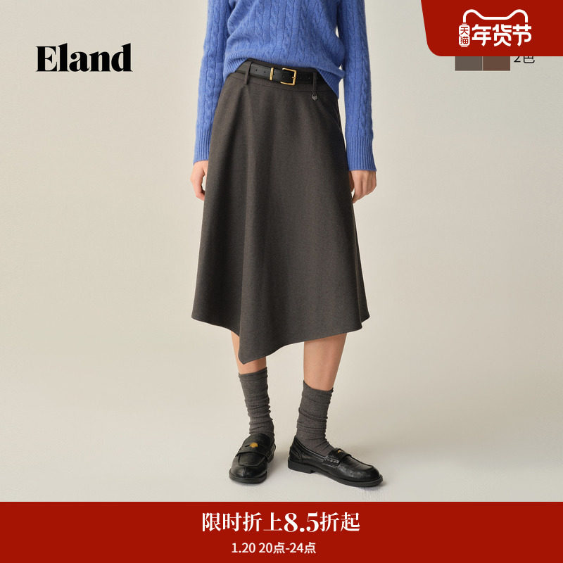 Eland衣恋半身裙女复古格纹显瘦A字伞摆裙2025冬季新款,女装/女士精品,半身裙,淘宝优惠券,粉丝福利购,淘宝优惠卷