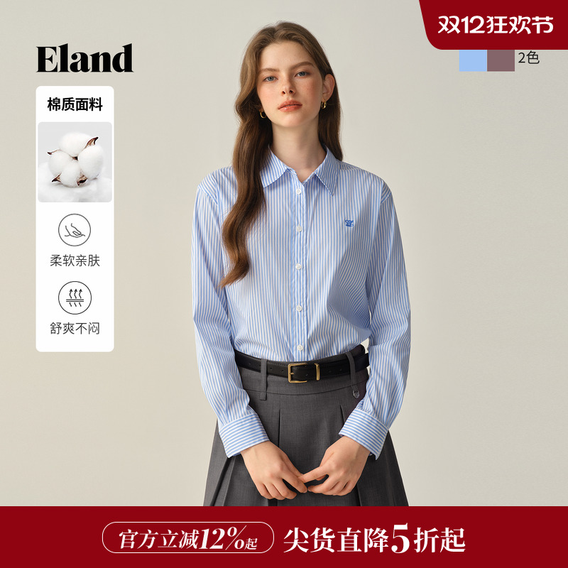 ELAND棉感衬衫条纹长袖