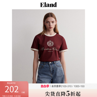 学院风凉感撞色领设计感上衣女 Eland衣恋短袖 t恤女夏季