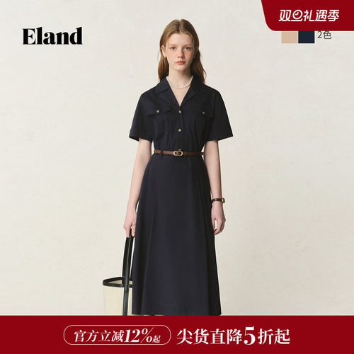 ELAND工装风连衣裙西装领正肩