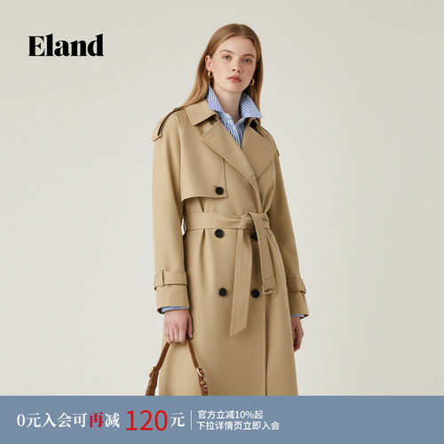 ELAND风衣翻领双排扣收腰