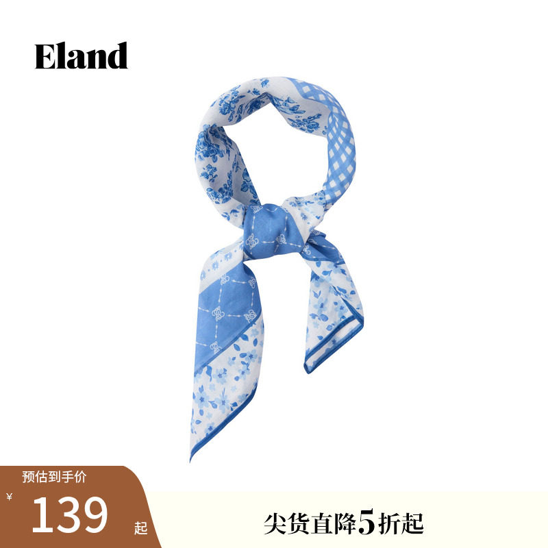【100%棉】Eland衣恋围巾女气质小方巾2025冬季新款
