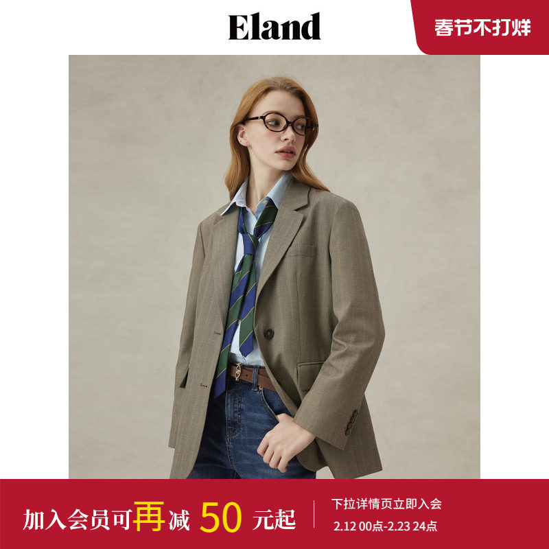 Eland衣恋西装女领口粘衬单排扣直筒显瘦通勤西服外套25春季新款