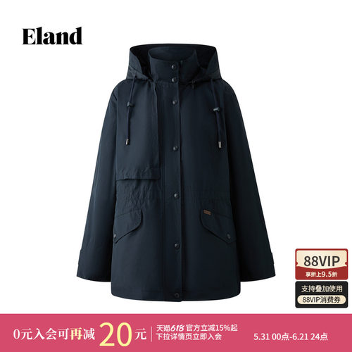 ELAND休闲连帽单排扣短外套