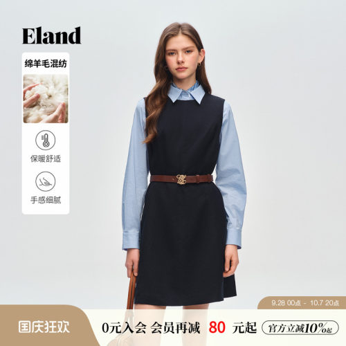 ELAND纯色无袖A字型连衣裙