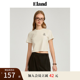 上衣夏季 Eland衣恋短款 休闲风圆领百搭短袖 修身 T恤女美式