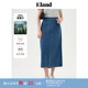 Eland衣恋牛仔半身裙女高腰大口袋宽松半裙春秋款 莱赛尔