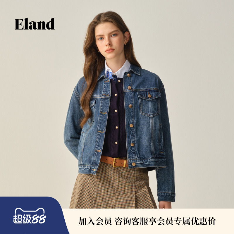 ELAND短外套长袖小翻领牛仔外套