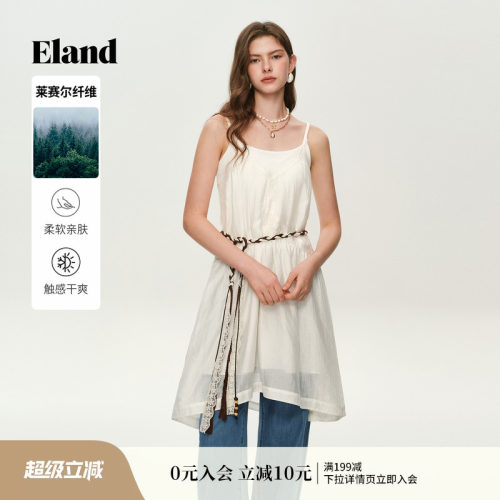 ELAND度假风V领吊带裙纯色