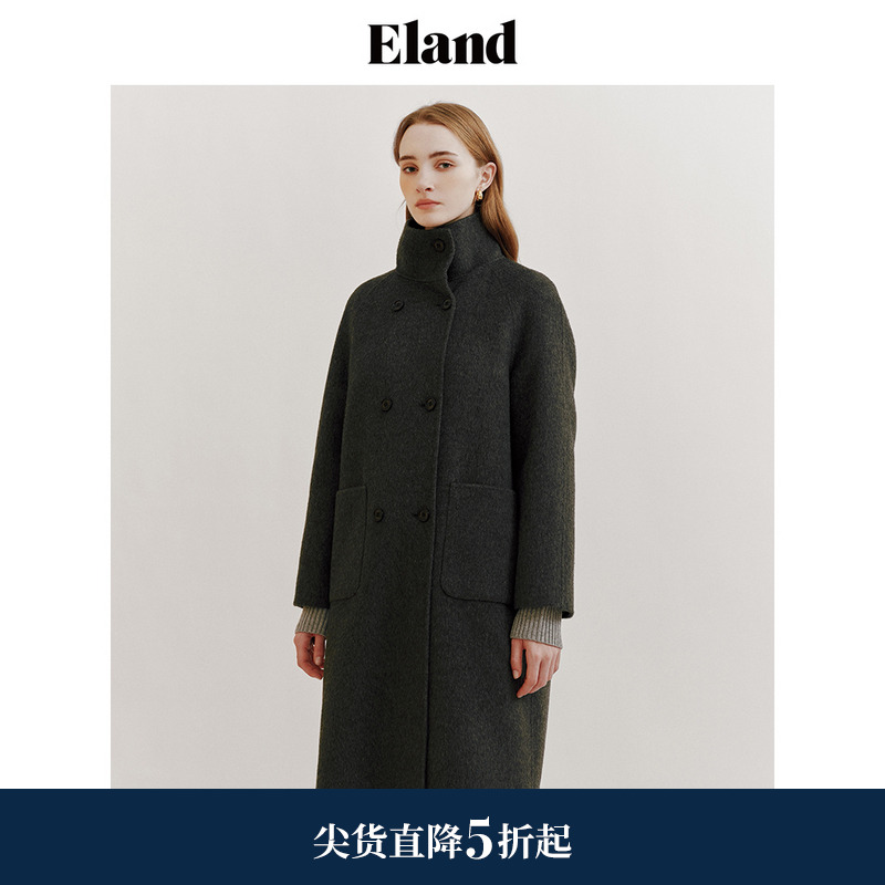 E·LAND宽松落肩双面呢毛呢外套