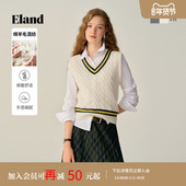 新款 针织上衣2025冬季 绵羊毛 Eland衣恋马夹女学院风V领无袖