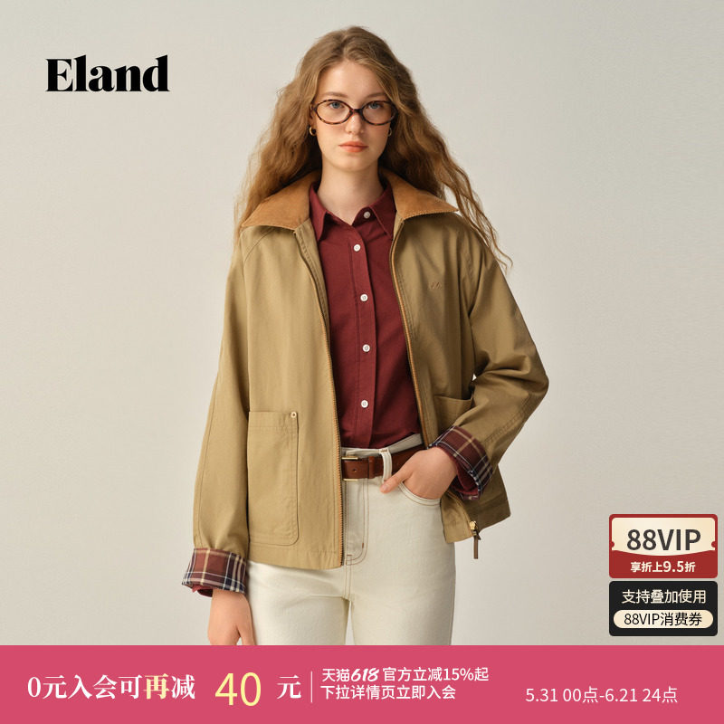 【莱赛尔】Eland衣恋短外套女复古宽松大方口袋夹克冬季新款