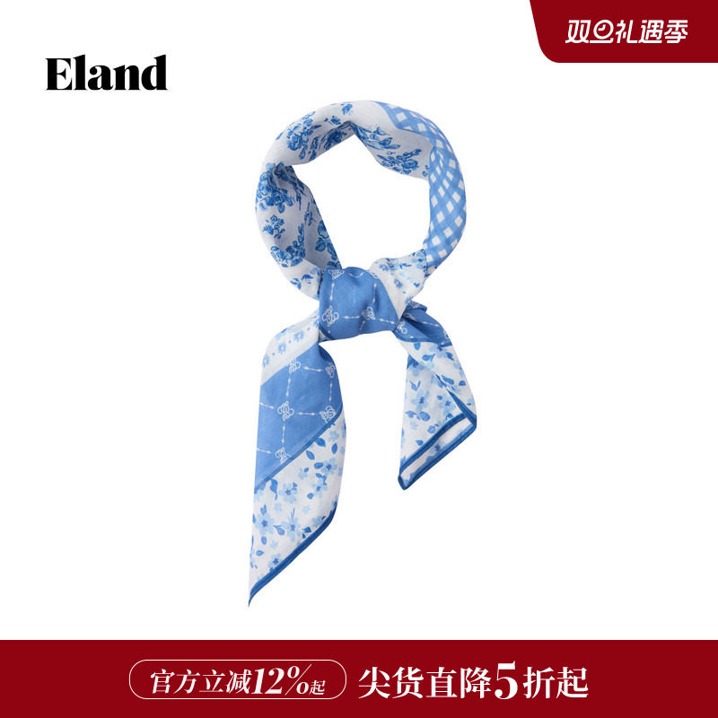 【100%棉】Eland衣恋围巾女气质小方巾2025冬季新款
