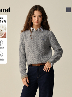 【100%美丽诺羊毛】Eland衣恋毛衣女短款长袖针织衫2025冬季新款