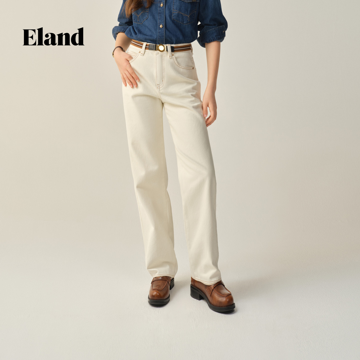 【笔杆裤】Eland衣恋牛仔裤女时尚高腰显瘦直筒裤2026冬季新款