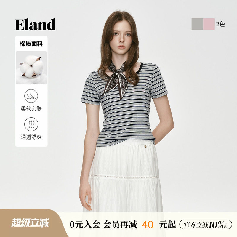 ELAND圆领条纹短袖T恤图片