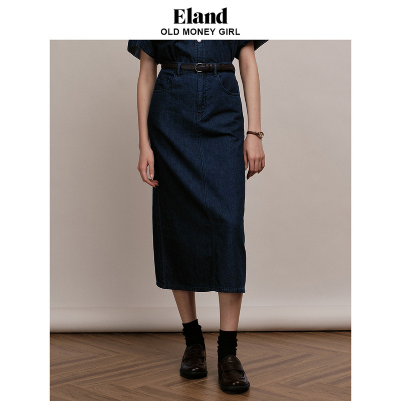 Eland衣恋半身裙夏女2023年新款复古牛仔裙长款H版型半身裙子女