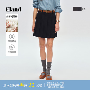 裙显瘦裤 女学院风百褶裤 Eland衣恋短裤 子2026春新款 含绵羊毛