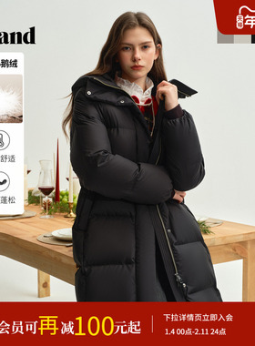【鹅绒】Eland衣恋羽绒服女中长连帽极寒浴袍式鹅绒外套2025冬新