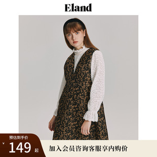 裙子女夏季 Eland衣恋甜美风连衣裙冬花朵提花迷你气质收腰无袖