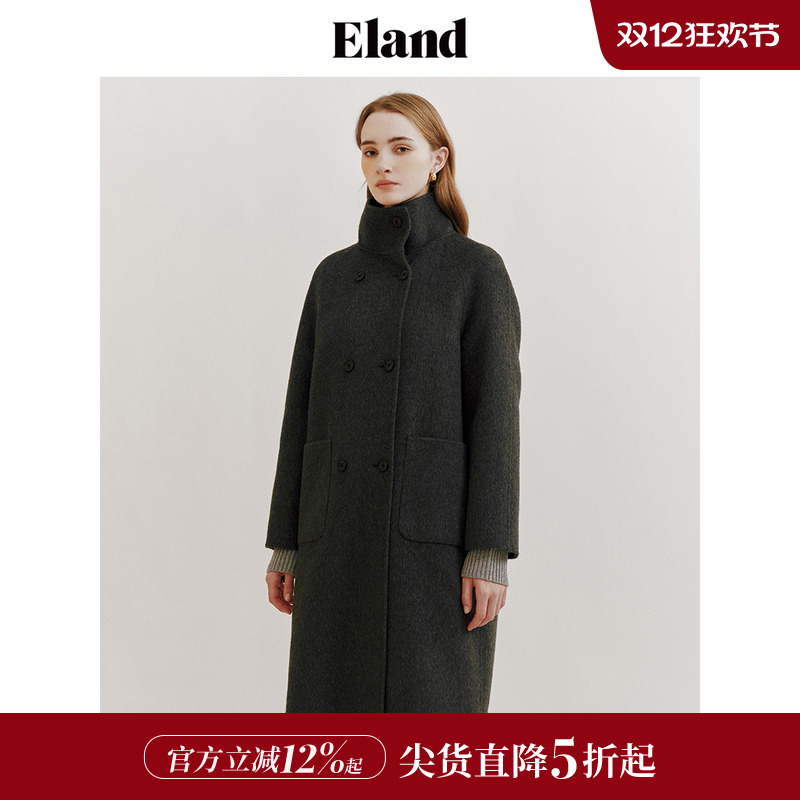 E·LAND宽松落肩双面呢毛呢外套