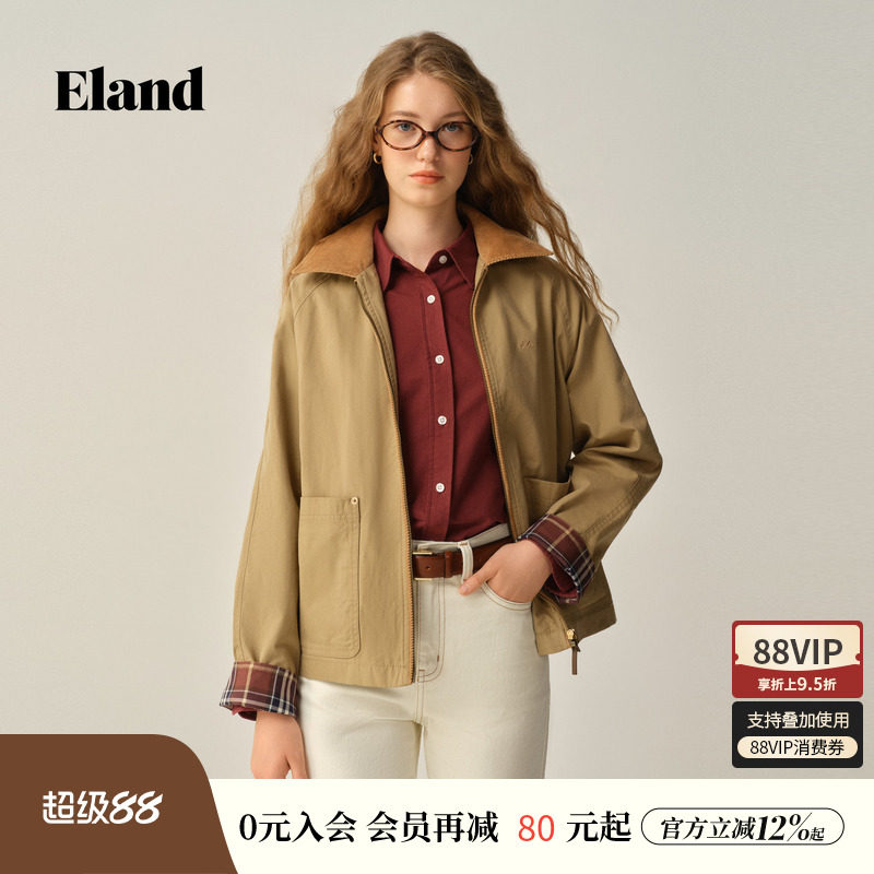 【莱赛尔】Eland衣恋短外套女复古宽松大方口袋夹克冬季新款