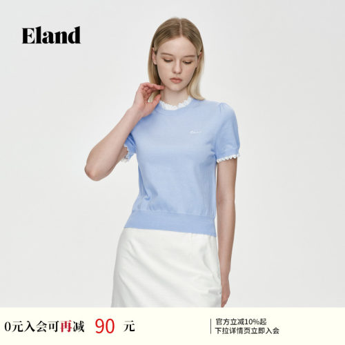 ELAND木耳领边短袖套头针织衫
