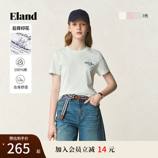 新款 100%棉 Eland衣恋T恤女后背图案显瘦短袖 上衣2025夏季