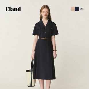 Eland衣恋连衣裙女工装 风西装 领正肩a字裙摆显瘦裙子2025夏季 新款